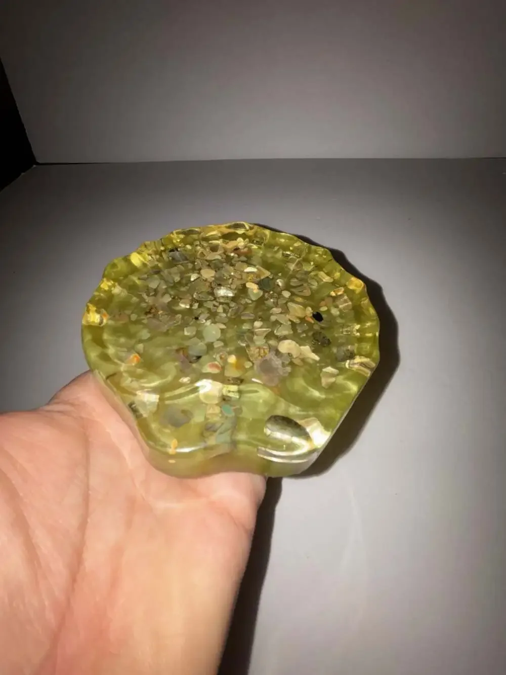 VTG Sea Shell Lucite Resin Acrylic Soap Dish Abalone MCM Green